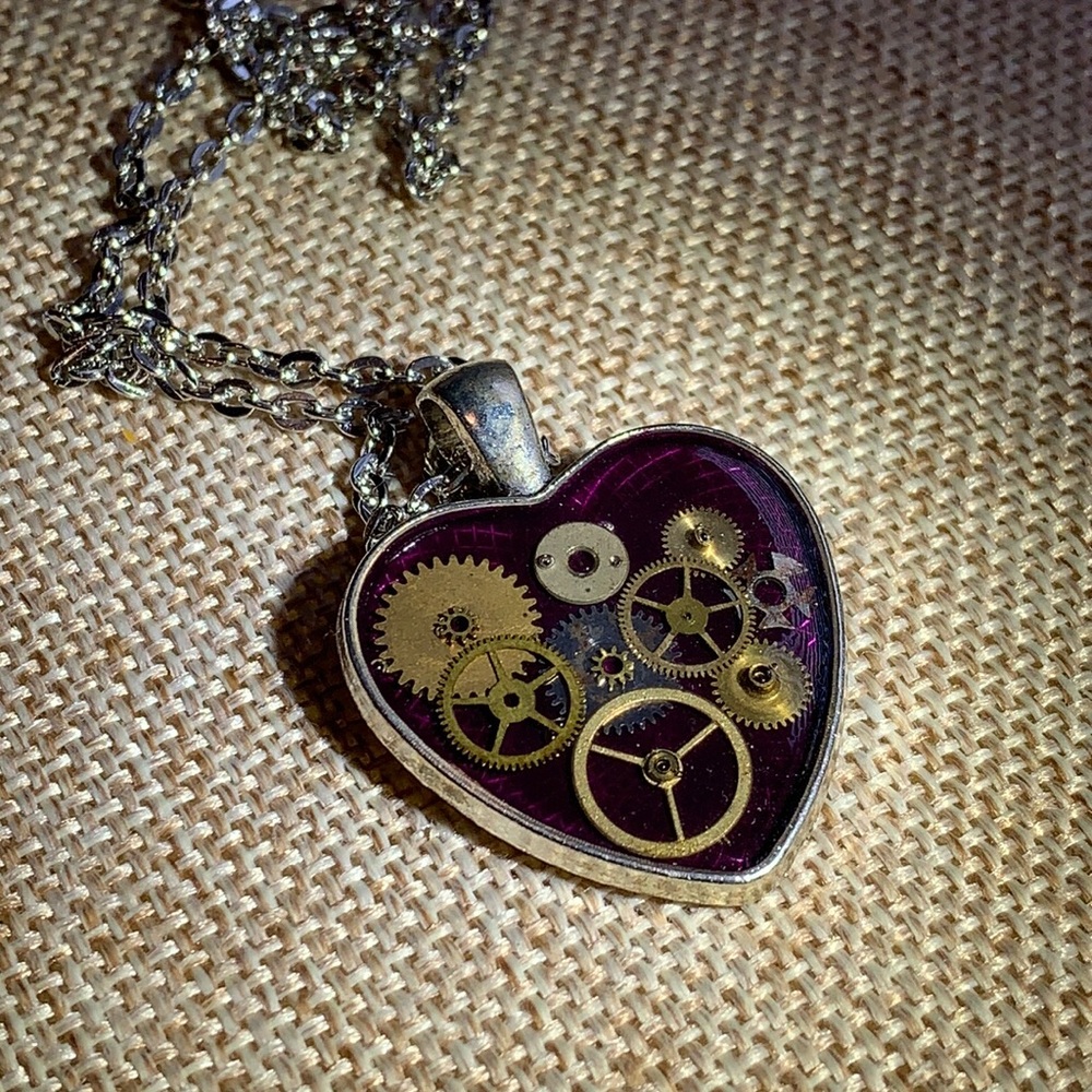 Gears Necklace steampunk Heart Handmade